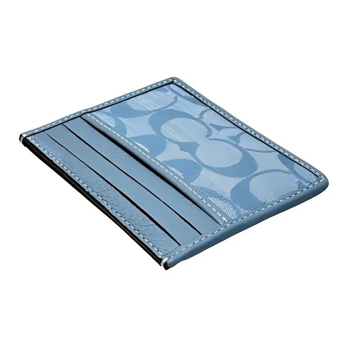 COACH Card Case Chambray With Leather Card Holder Mini Women's Light Blue-2