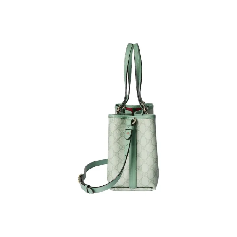 GUCCI GG Emblem Leather Tote Bag, Shopping Bag, Shoulder Bag, Crossbody Bag, Handbag Trumpets Women's Gray Green-3