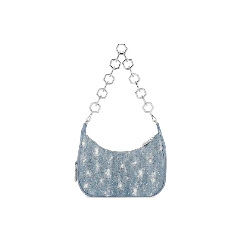 PHILIPP PLEIN Monogram Distressed Denim Shoulder Bag-2
