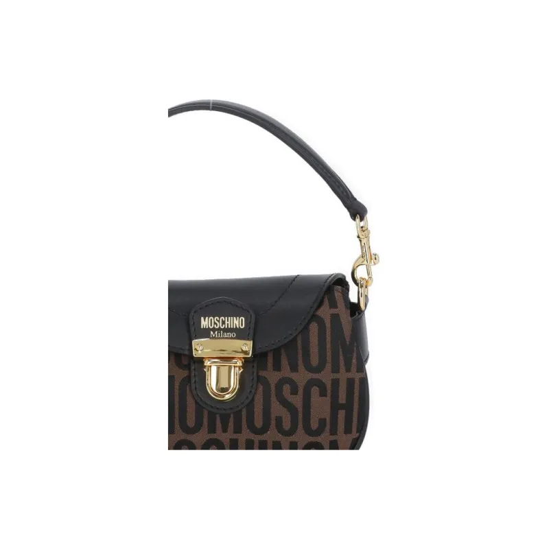 MOSCHINO Cotton With Leather Crossbody One Shoulder Handbags Women's Brown-4