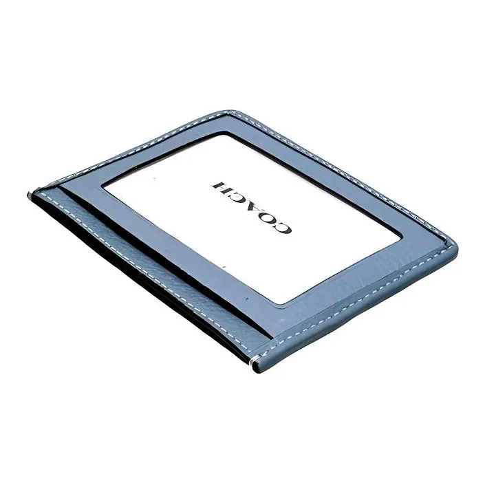 COACH Card Case Chambray With Leather Card Holder Mini Women's Light Blue-4