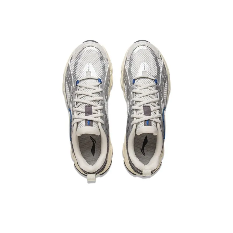 LiNing Non-slip Wear-resistant Shock Absorption Low-Top Casual Running Shoes Men's Silver Blue-3