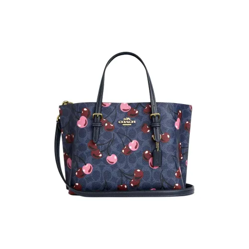 COACH Mollie Coated Canvas Tote Bag, Shopping Bag, Shoulder Bag, Handbag Medium Size Women's Gold With Denim Multicolor