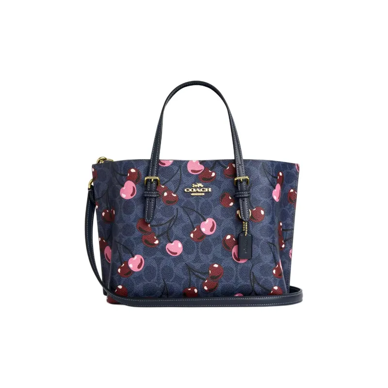 COACH Mollie Coated Canvas Tote Bag, Shopping Bag, Shoulder Bag, Handbag Medium Size Women's Gold With Denim Multicolor-0