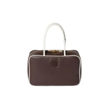 MIU MIU Beau Leather Handbag Women's Briarwood & White