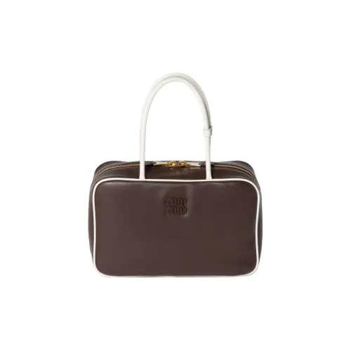 MIU MIU Beau Leather Handbag Women's Briarwood & White