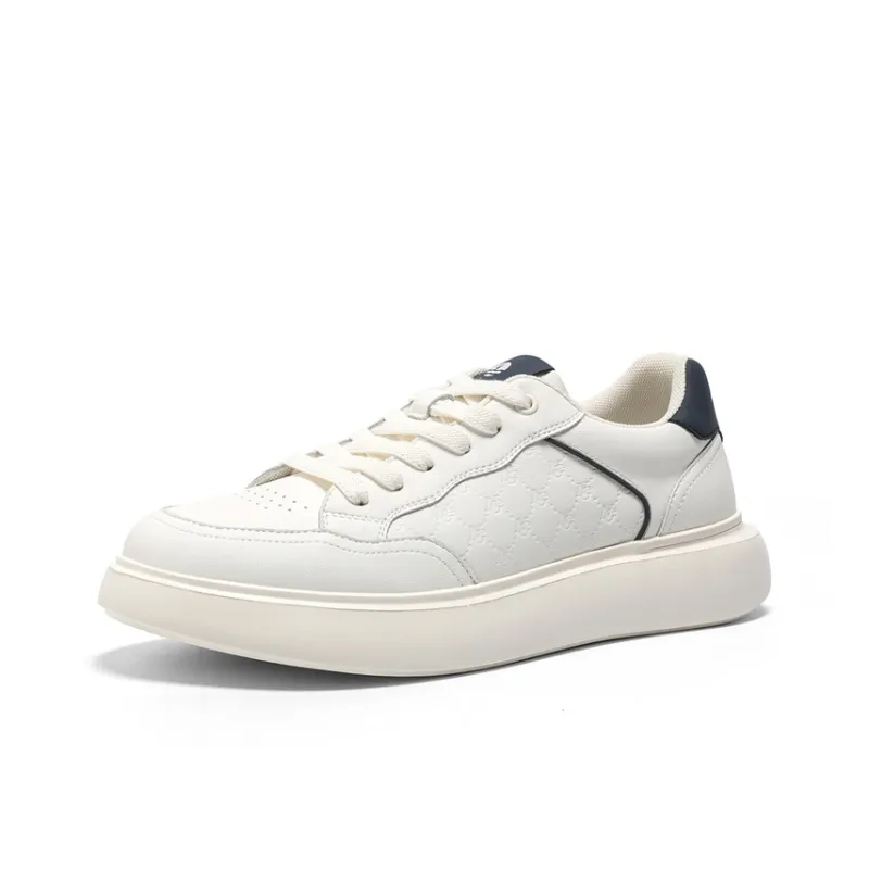 NAVIGARE Small Sailboats Height Increasing Low-Top Skateboard Shoes Men's White Blue-1
