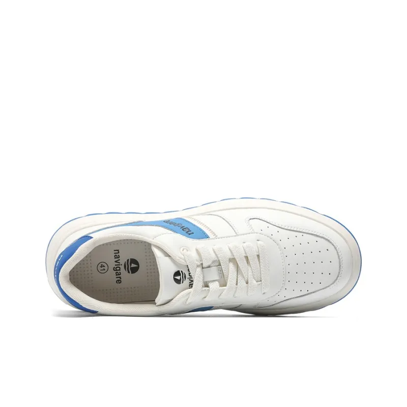 NAVIGARE Small Sailboats Lightweight Height Increasing Low-Top Casual Shoes Men's White Blue-3