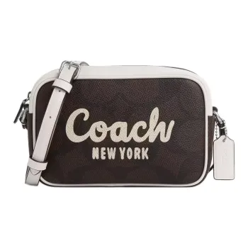 COACH Leather Camera Bags Shoulder Bags Mini Women's Black & White