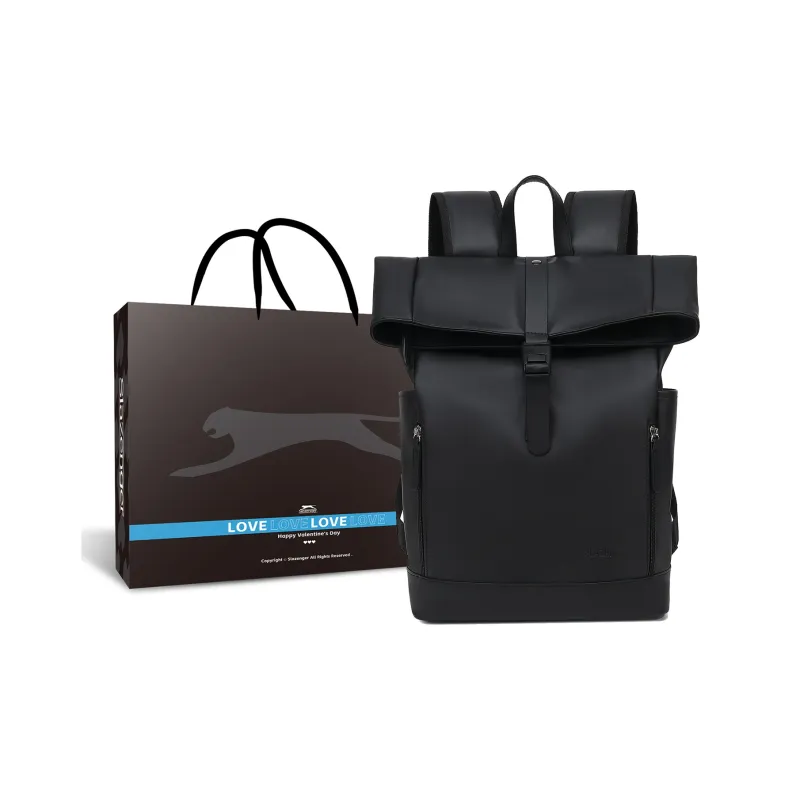 Slazenger PU Soft Leather Backpack Regular Unisex Black/Black With Hexagonal Pattern-11