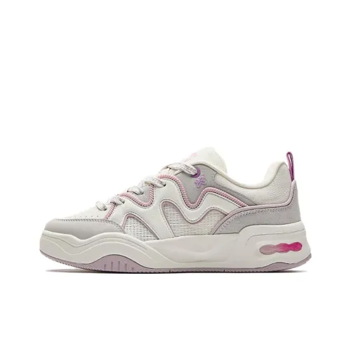 Anta Anti-Slip Wear-Resistant Low-Top Skateboard Shoes Women's White Gray Pink