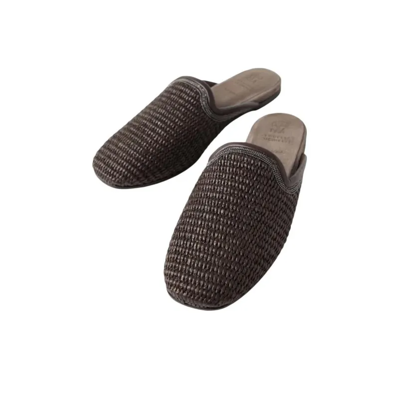 Brunello Cucinelli Monili embellished Raffia Slippers Women's-4