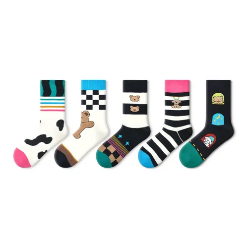 Primeet Mid Calf Socks Women's 5 Pack Goodnight Bear