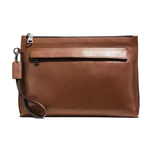 COACH Pebbled Leather Clutch Large Size Men's Brown