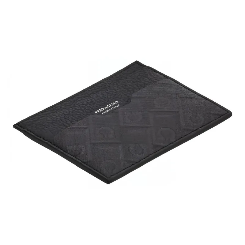 FERRAGAMO Cow Leather Card Holder Men's _Nsec Black & Gray-2