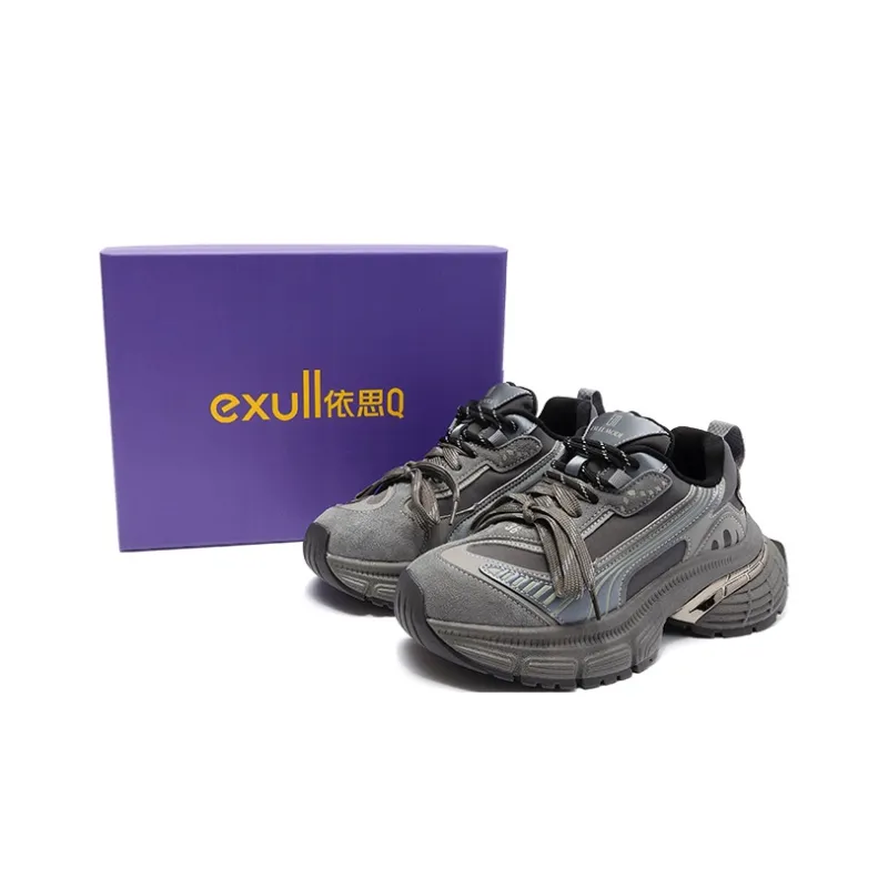 EXULL Q Abrasion Resistant Height Increasing Low Top Chunky Sneakers Women's Gray-1