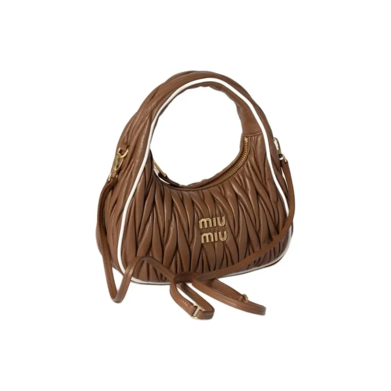 MIU MIU Wander Series Nappa Leather Shoulder Bag, Crossbody Bag, Handbag Women's Cognac & White-1