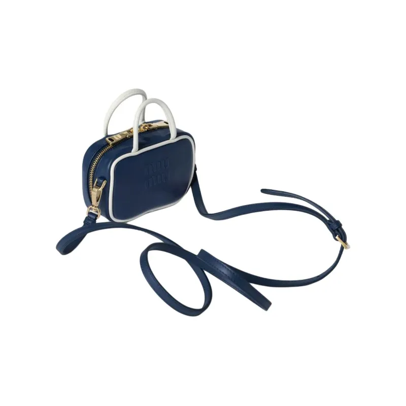 MIU MIU Beau Calfskin Shoulder Bag, Crossbody Bag, Handbag Women's Blue & White-1