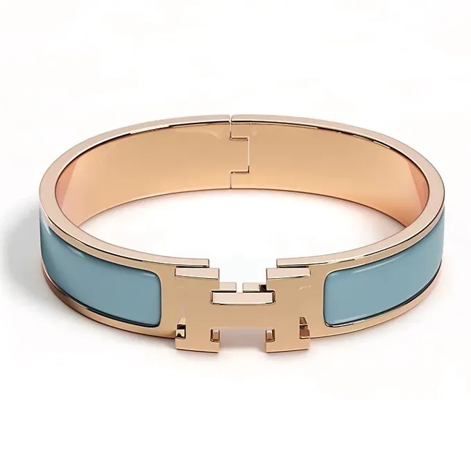 HERMES Rose Gold Tone Plated, Enamel Wristbands Women's Blue-0