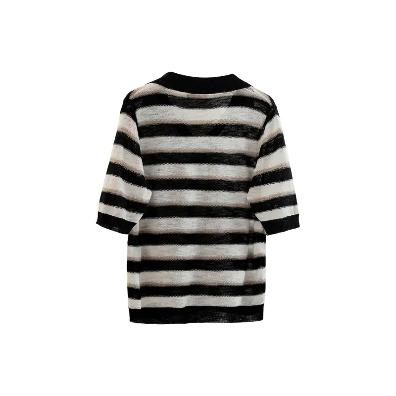 Cypress House Knitwear Women's Black Stripes-1
