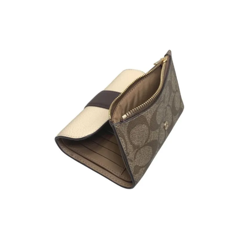 COACH Grace Canvas With Leather Clutches Wallets Mini Women's Light Khaki & Chalk-4