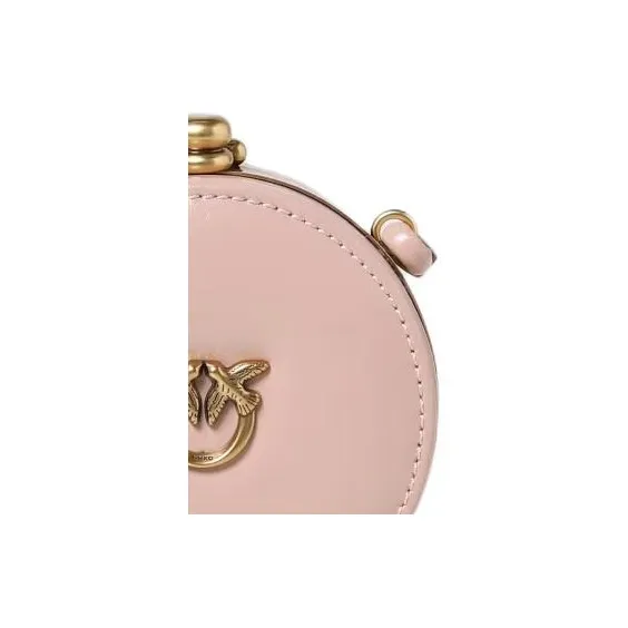 PINKO Calfskin Small Round Bag, Crossbody Bag, Shoulder Bag Mini Women's Pink-4