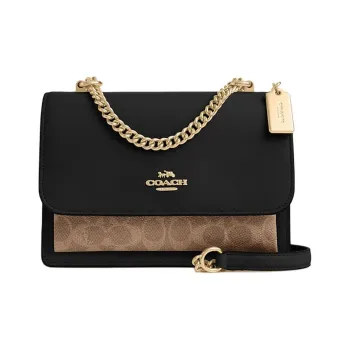 COACH Klare Leather Shoulder Bag Small Size Women's Black & Tan
