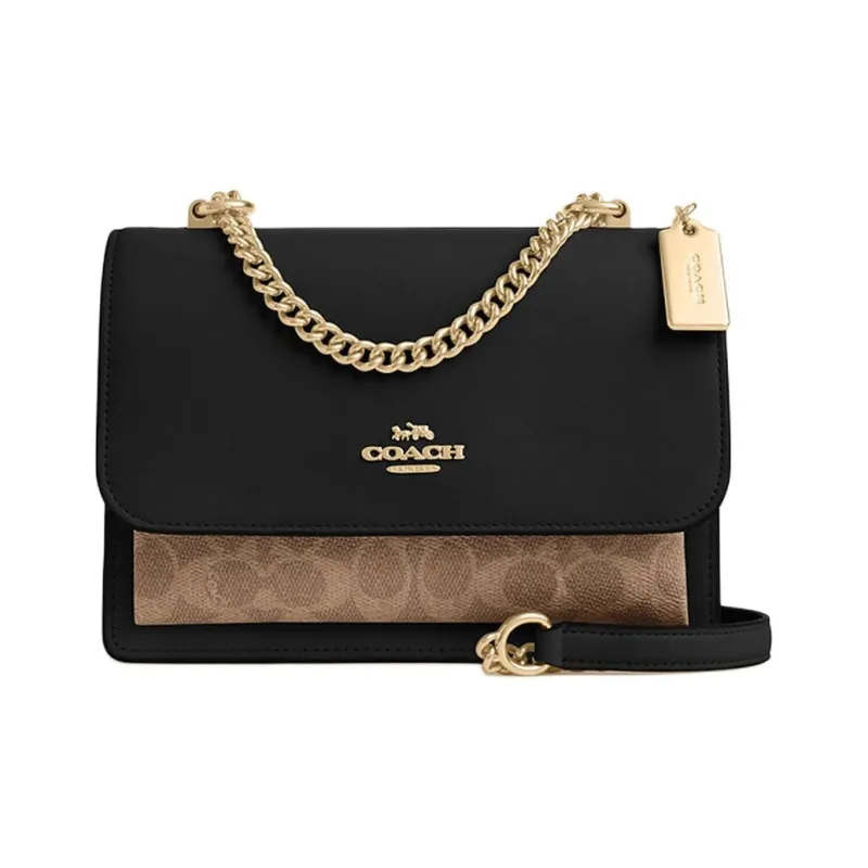 COACH Klare Leather Shoulder Bag Small Size Women's Black & Tan-0