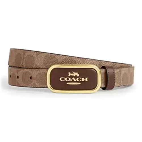 COACH Calfskin Canvas Leather Belts Women's Brown Width 3.5cm