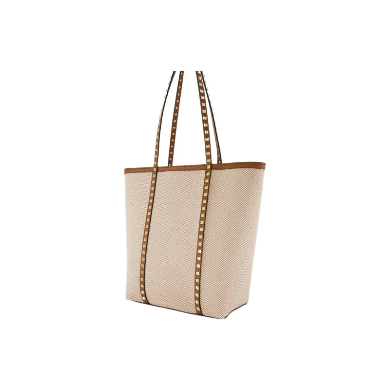 Valentino Cotton Canvas Shoulder Bag Women's Natural-3