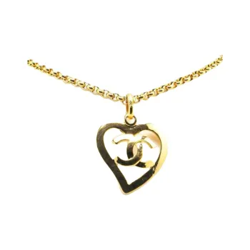CHANEL 1995 Plated Cc Heart Pendant Necklace Costume Necklace