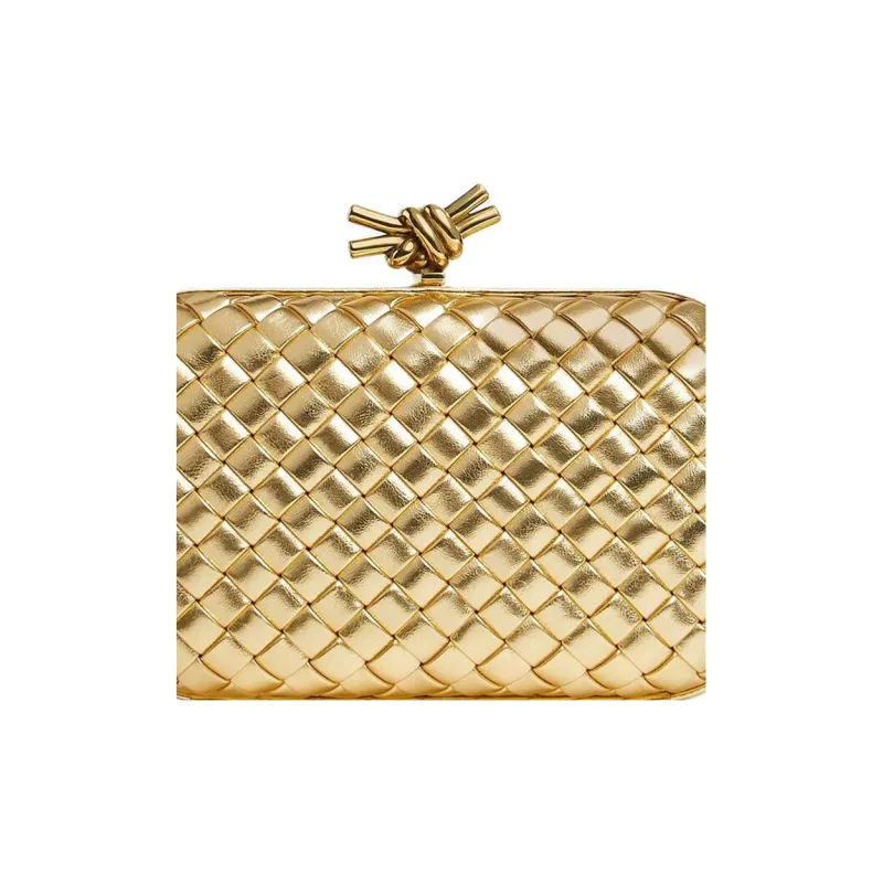 Bottega Veneta Sheepskin Clutch Women's Gold-4