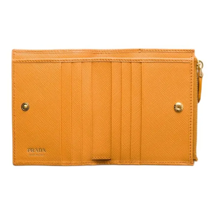 PRADA Saffiano Cow Leather Wallet Women's Mustard Yellow-2