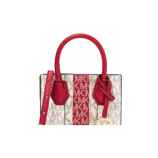MICHAEL KORS Mercer Coated Canvas Handbag Shoulder Bag Crossbody Bag Extra Small Women's White/Red-3