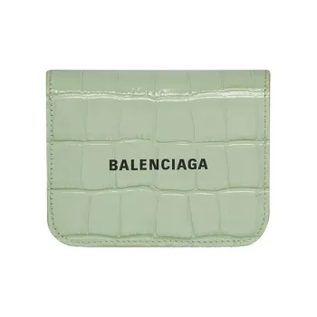 Balenciaga Cash Calfskin Card Holder Coin Purse Women's Light Green