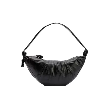 Lemaire Croissant Series Coated Cotton Croissant Bag Crossbody Bag Shoulder Bag Large Size Unisex Black
