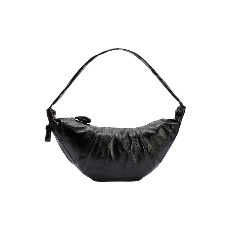 Lemaire Croissant Series Coated Cotton Croissant Bag Crossbody Bag Shoulder Bag Large Size Unisex Black-0