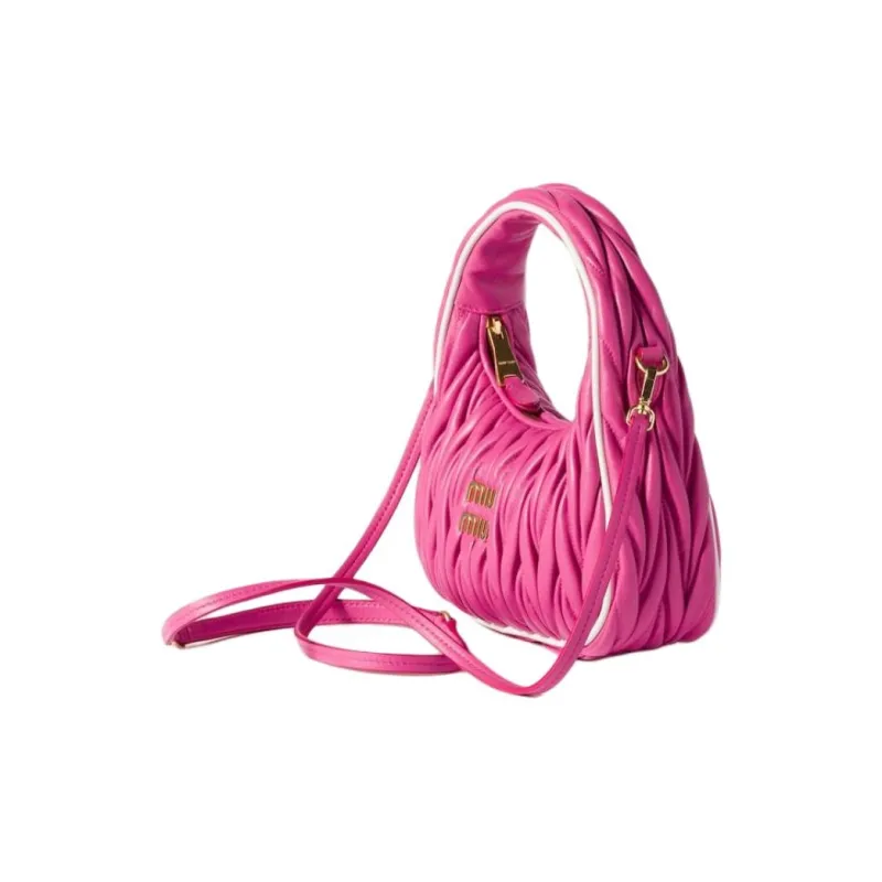 MIU MIU Wander Series Nappa Leather Shoulder Bag, Crossbody Bag, Handbag Women's Cherry Red & White-1
