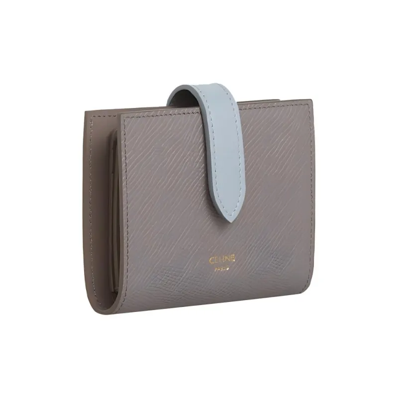 CELINE Grained Cow Leather Decorative Ribbon Wallet Small Size Women's Egg Stone Gray/Mineral Stone Color-3