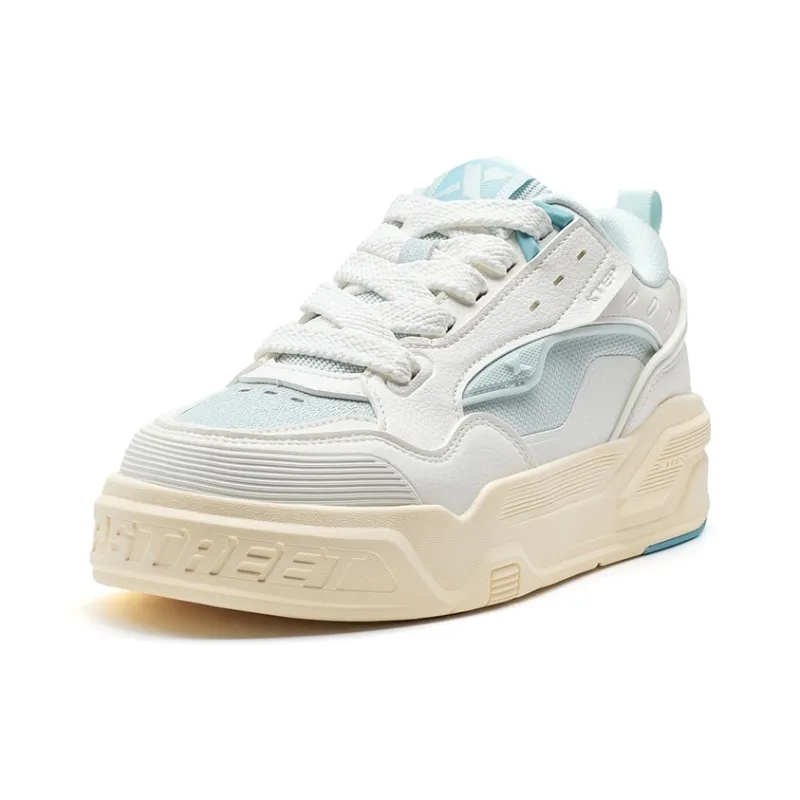 XTEP Anti Slip And Wear Resistant Coverage Low Top Skateboard Shoes Women's Sail White Moonlit Blue-1