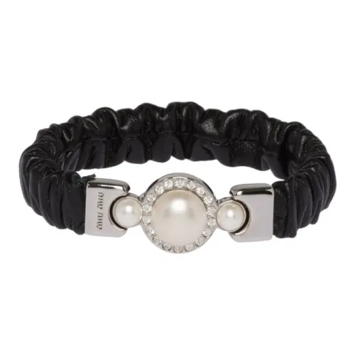 MIU MIU Soft Sheep Leather Wristbands Women's Black