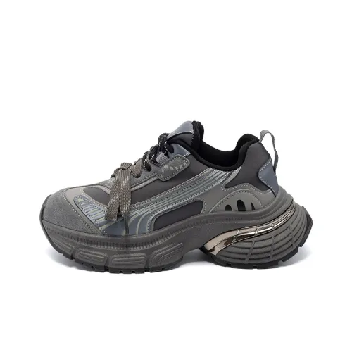 EXULL Q Wear-Resistant Height Increasing Low-Top Chunky Sneakers Women's Gray