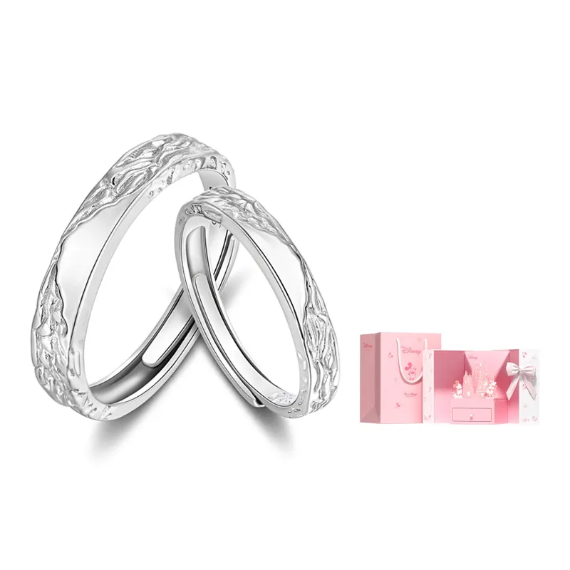 Disney S925 Silver Texture Ring Couple Rings Unisex Silver-4
