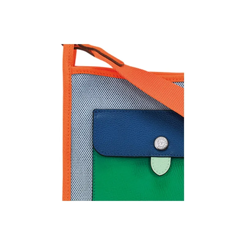 LONGCHAMP Le Foulonné Canvas With Leather Shoulder Bag, Crossbody Bag Trumpets Women's Blue & Orange-3