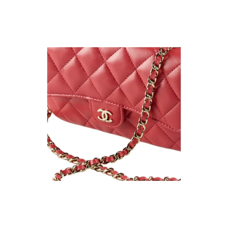 CHANEL Sheepskin And Gold Metal Crossbody Bags Women's Red-4