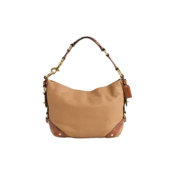 COACH Carly Leather Shoulder Bag Large Size Women's Brass & Camel