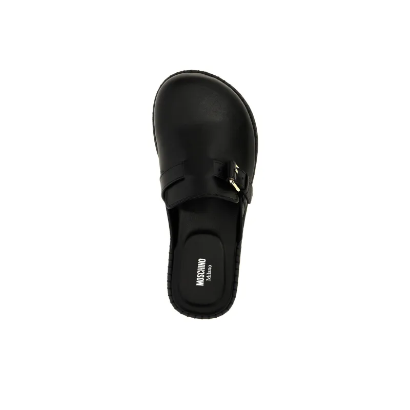 MOSCHINO Buckle Detailed Round Toe Mules-4