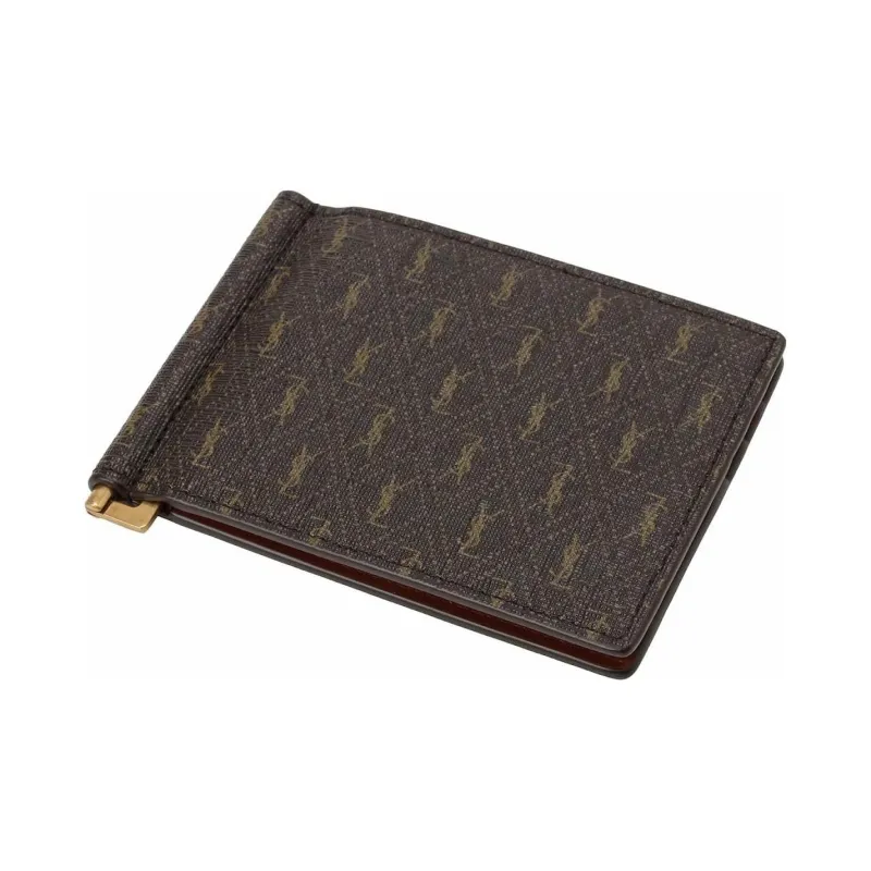 SAINT LAURENT Monogram Coated Canvas With Leather Wallet Men's Chestnut-1