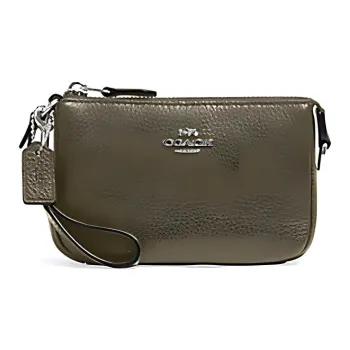 COACH Nolita Leather Zip Closure Mahjong Shoulder Bag Clutch Wallet Small Size Women's Olive Green