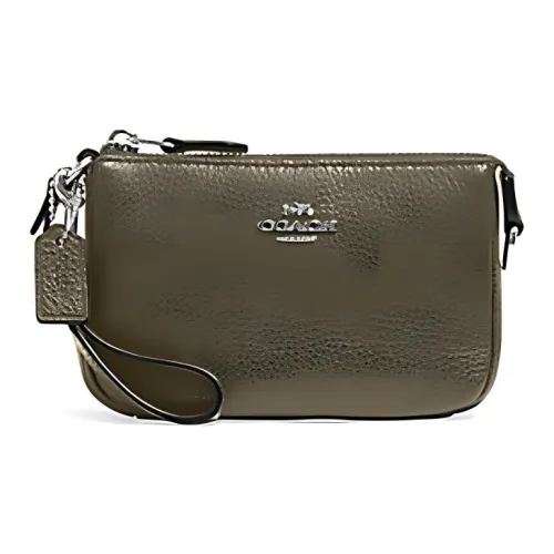 COACH Nolita Leather Zip Closure Mahjong Shoulder Bag Clutch Wallet Small Size Women's Olive Green